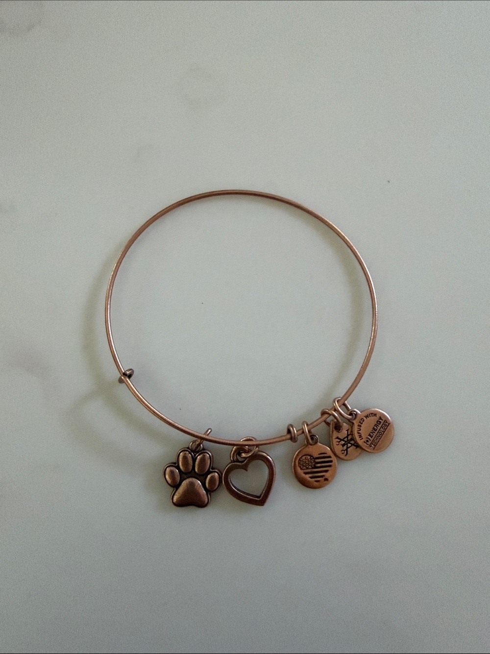 Alex and Ani Rose Gold Paw Heart Charm Bangle Bracelet